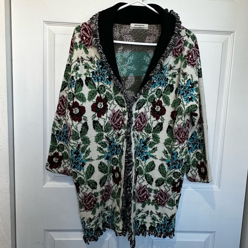 Aldo Martins Barcelona Floral Intarsia Knit Cardigan Wool Blend Size S/M